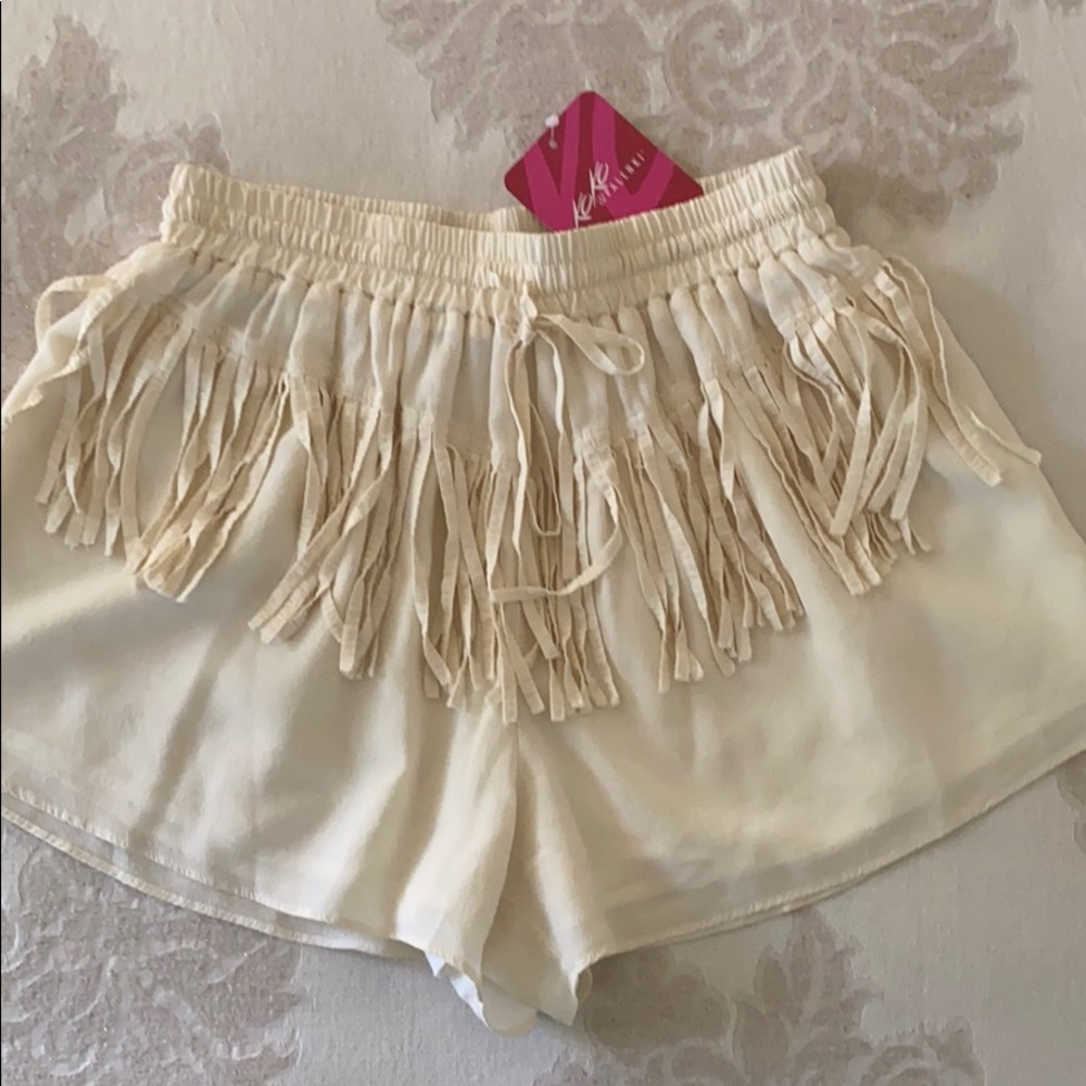 RORY BECA - NEW SILK IVORY FRINGE SHORTS - M